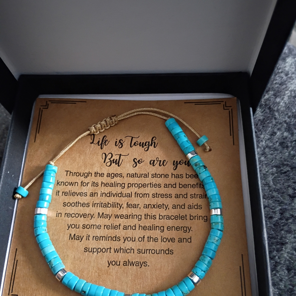 Turquoise Beaded Healing Bracelet with Silver Accents